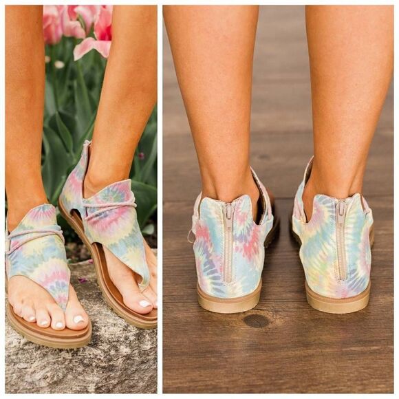NEW Very G Dusk Tie Dye Pastel Zip Sandals Size 9 - Picture 2 of 11